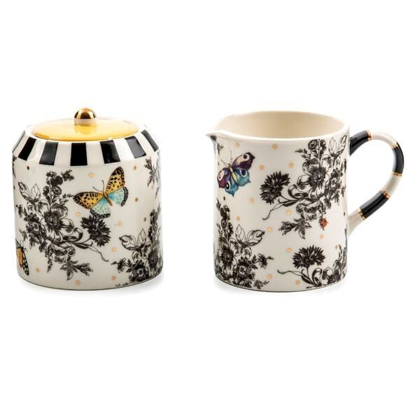 Brand New Mackenzie-Childs Butterfly Toile Creamer & Sugar Set - Picture 1 of 7